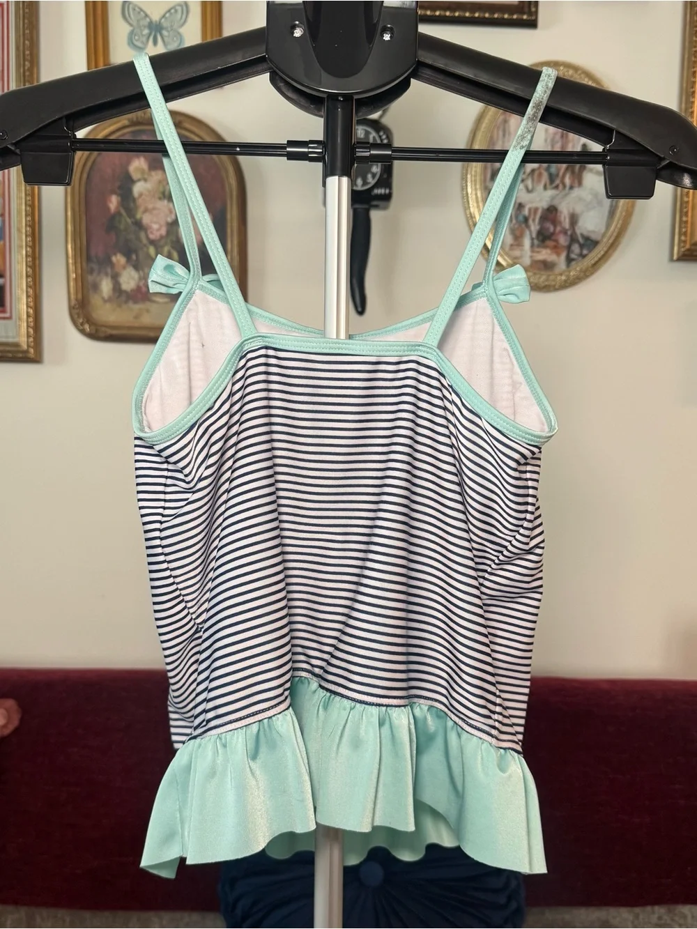 Striped Joe Boxer Tankini Top with Mint Heart Accent
